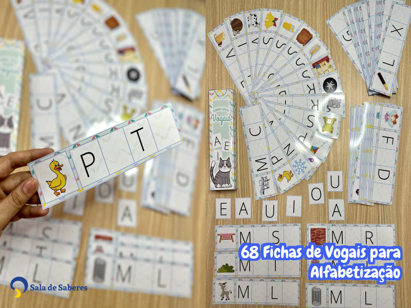Imagem de 68 Fichas de Vogais para Alfabetização