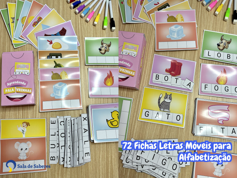 Imagem de 72 Fichas Letras Móveis para Alfabetização
