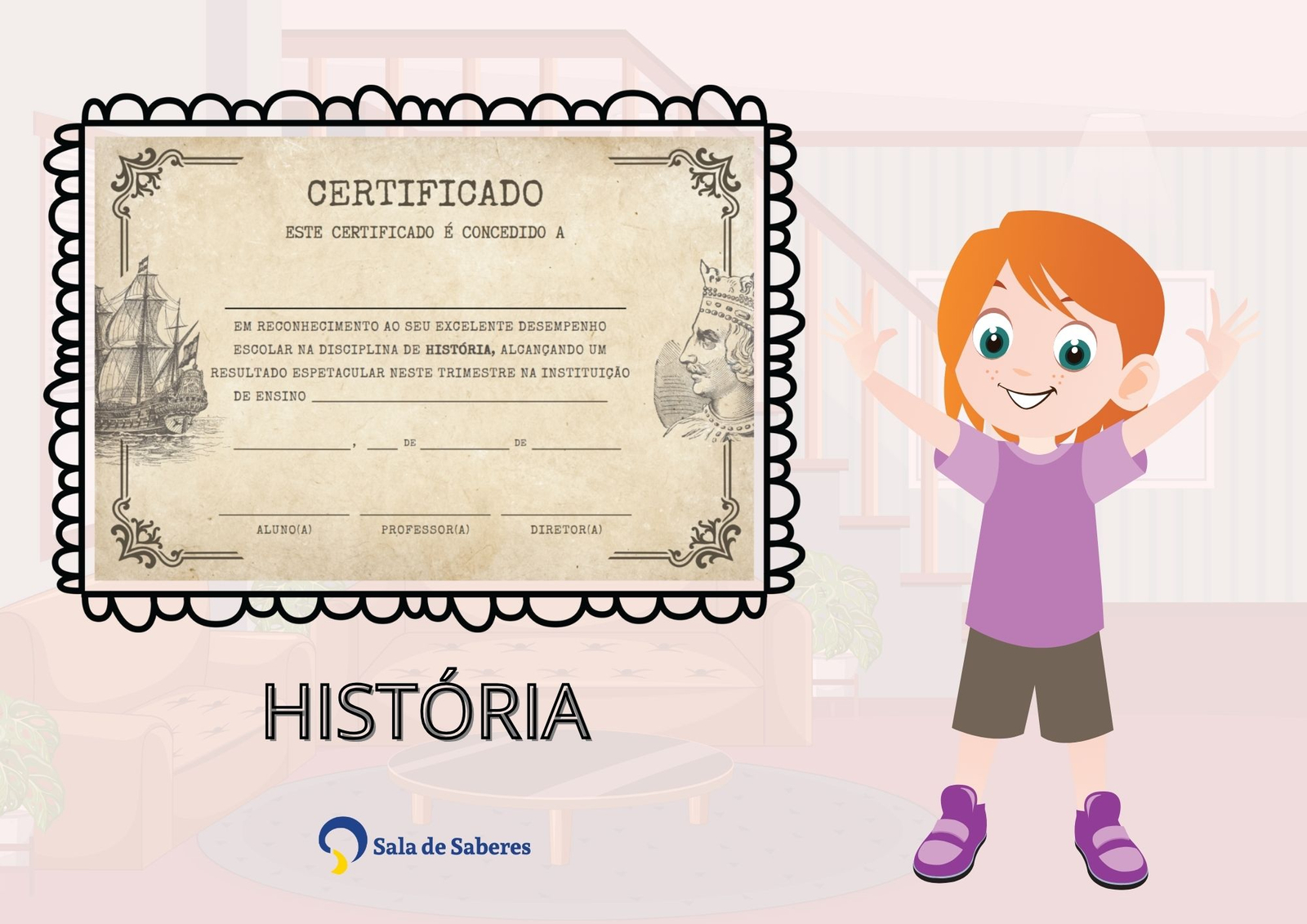 Preview de Certificado de História - por Desempenho Escolar