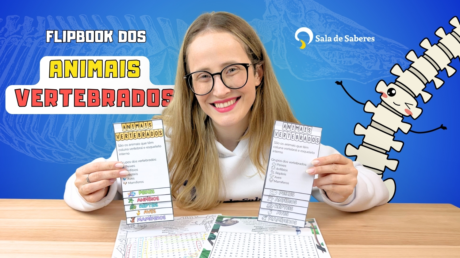 Preview de Flipbook dos Animais Vertebrados: Colorido e Para Colorir