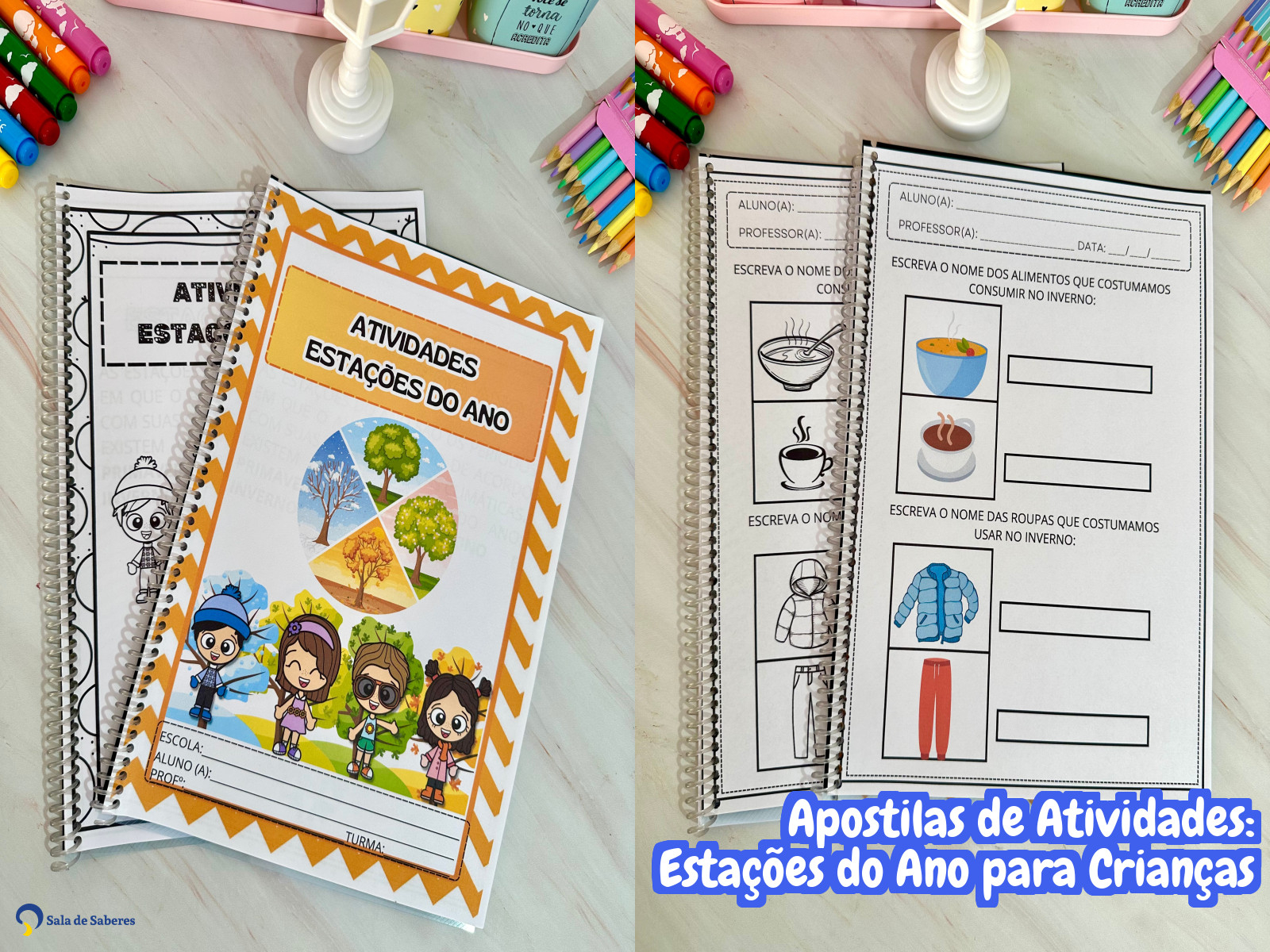 Preview de Apostilas de Atividades das Estações do Ano: colorido e para colorir