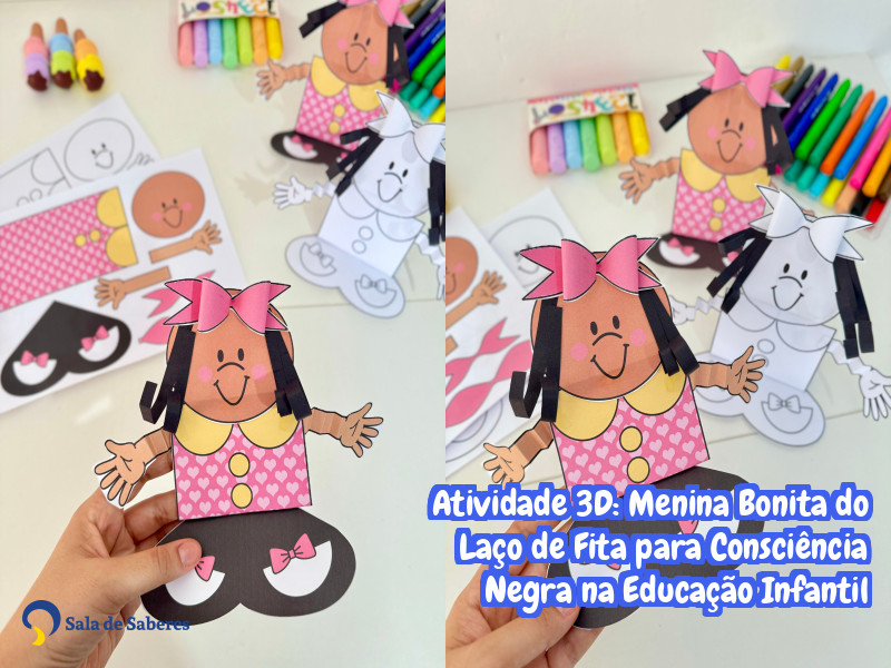Imagem de Atividade 3D: Menina Bonita do Laço de Fita para Consciência Negra na Educação Infantil