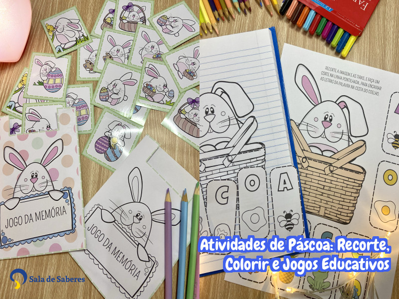 Imagem de Atividades de Páscoa: Recorte, Colorir e Jogos Educativos