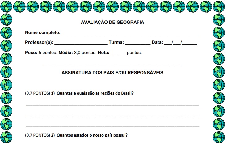 Avaliação de geografia