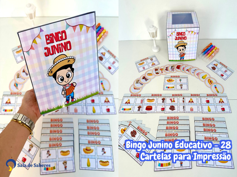 Imagem de Bingo Junino Educativo - 28 Cartelas para Impressão