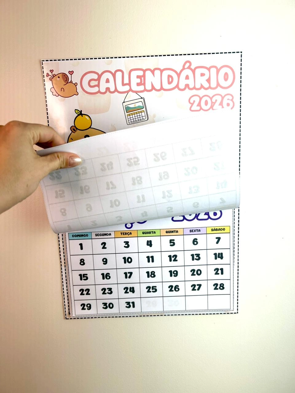 Imagem de Calendário Escolar 2026 com Tema Capivara Colorido!