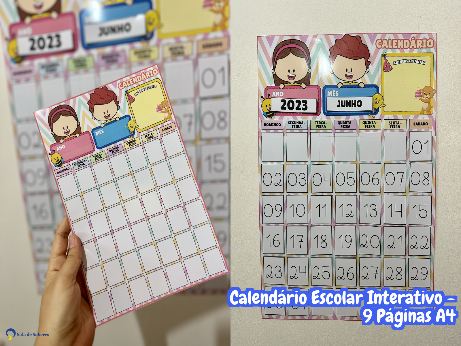 Preview de Calendário Escolar Interativo - 9 Páginas A4