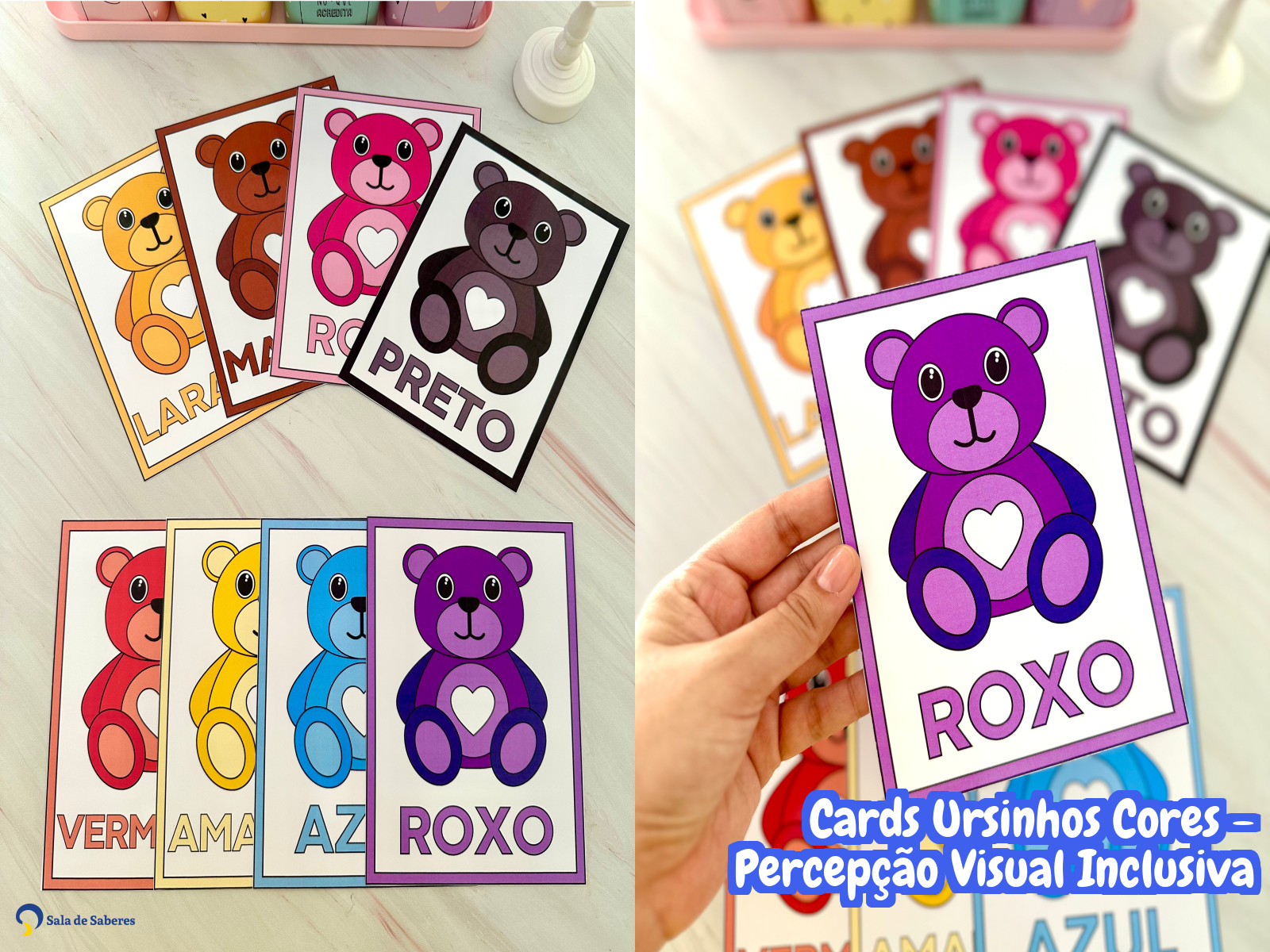 Preview de Cards Ursinhos Cores - Percepção Visual Inclusiva