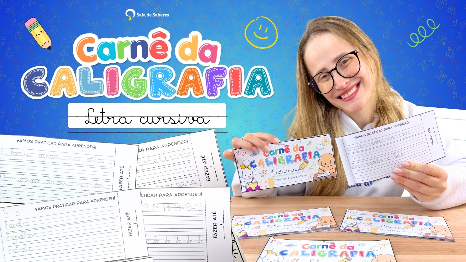 Preview de Kit com 5 Carnês para Caligrafia Cursiva: Letras - Palavras e Frases