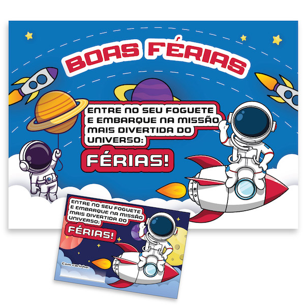 Imagem de Painel de Boas Férias Astronauta + Cartão para Pirulito