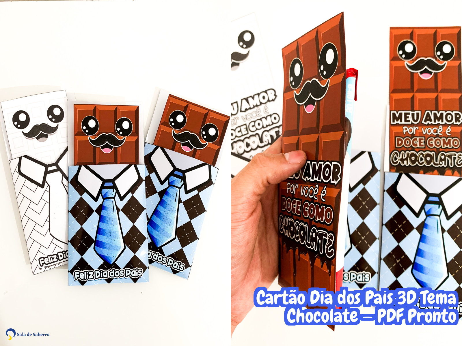 Preview de Cartão Dia dos Pais 3D Tema Chocolate — PDF Pronto