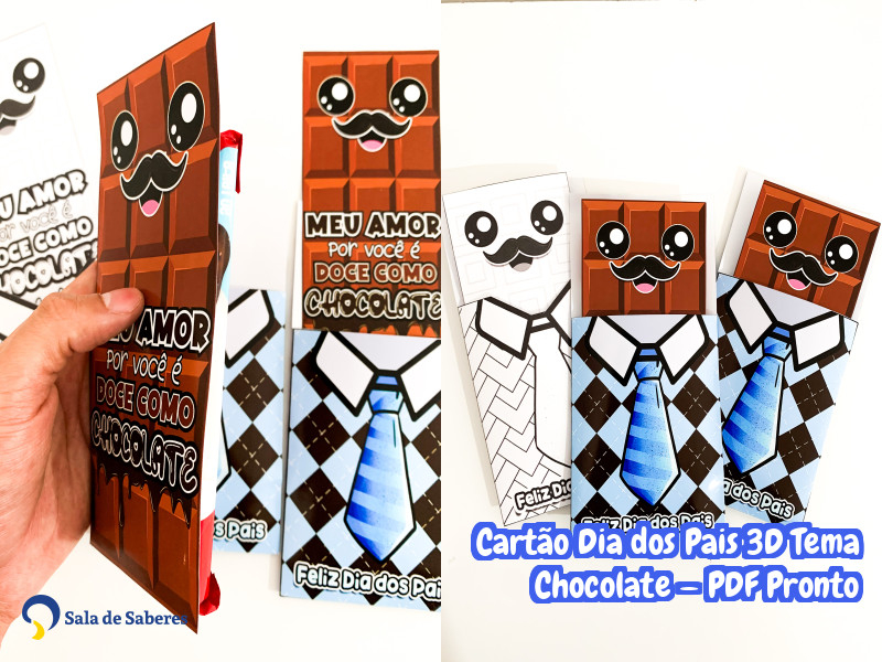 Imagem de Cartão Dia dos Pais 3D Tema Chocolate — PDF Pronto