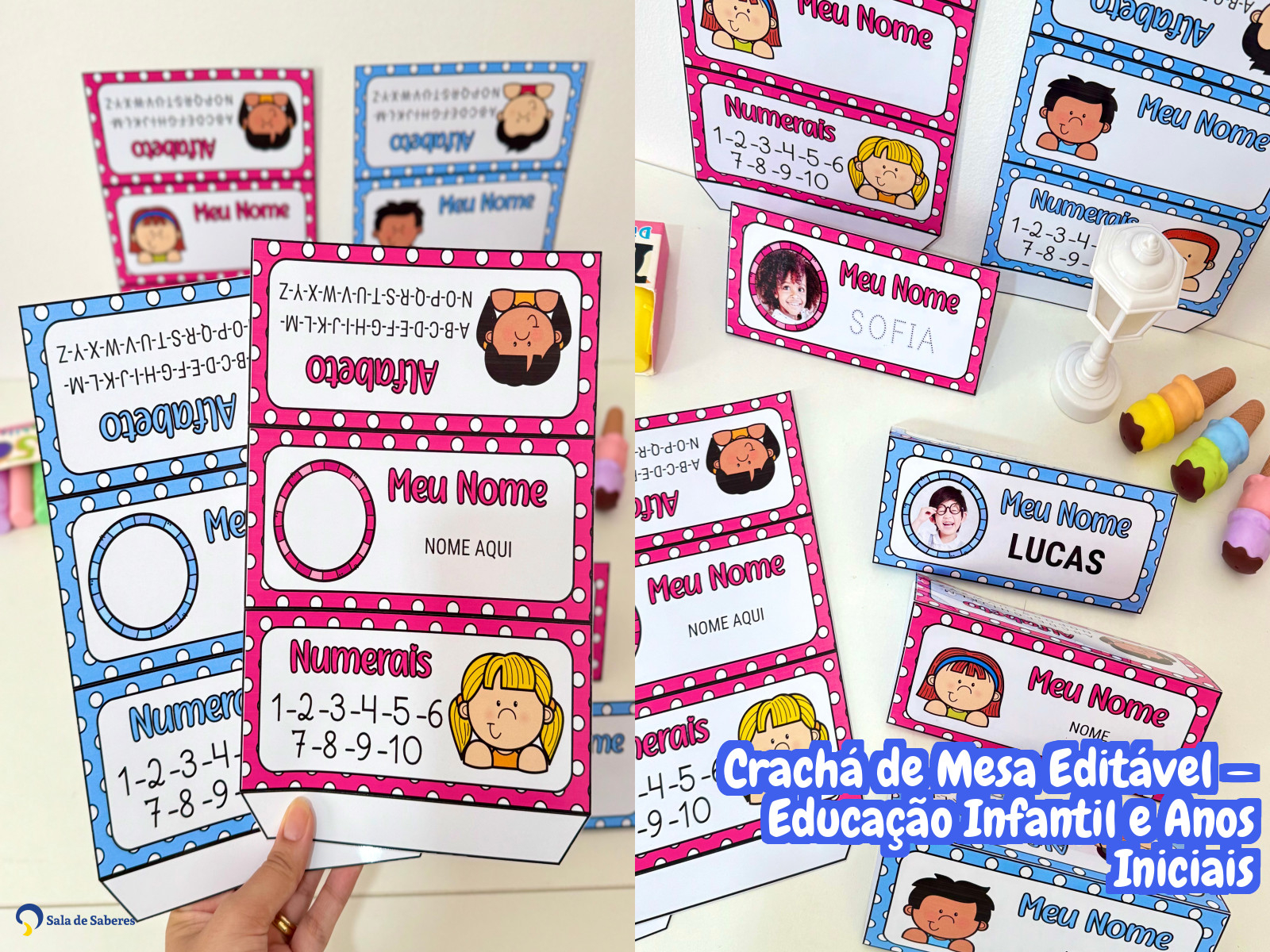 Preview de Crachá de Mesa Editável — Educação Infantil e Anos Iniciais