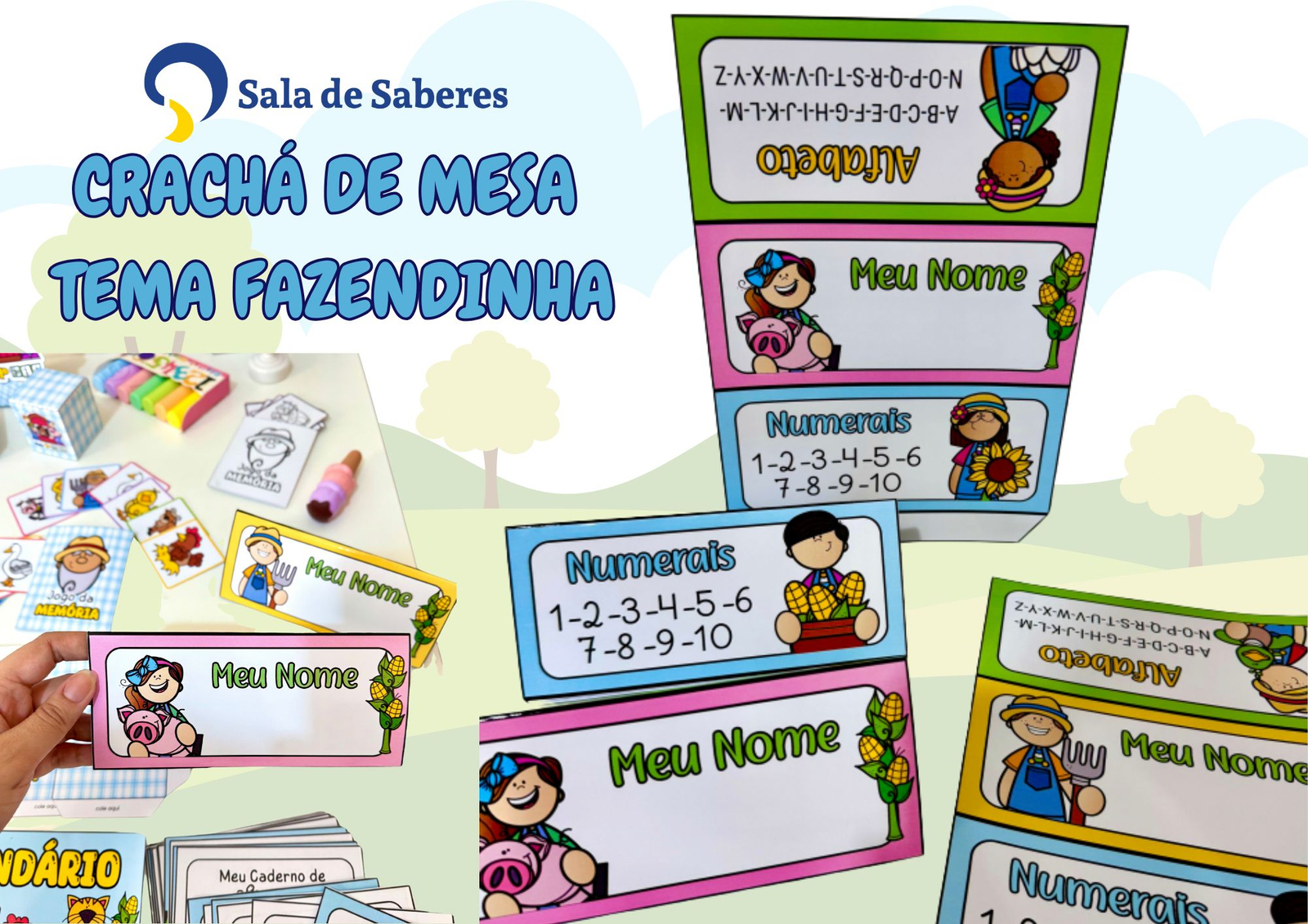 Preview de Crachá de Mesa - Tema Fazendinha