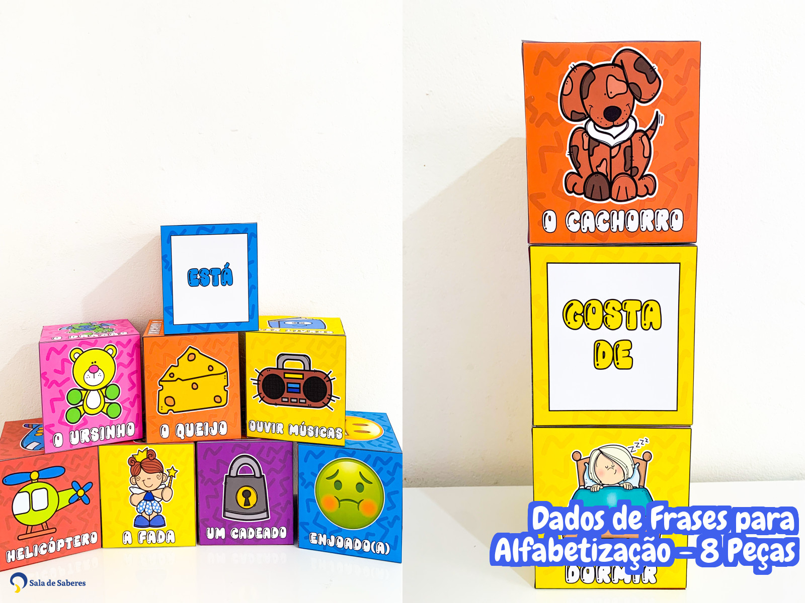 Preview de Dados de Frases para Alfabetização - 8 Peças