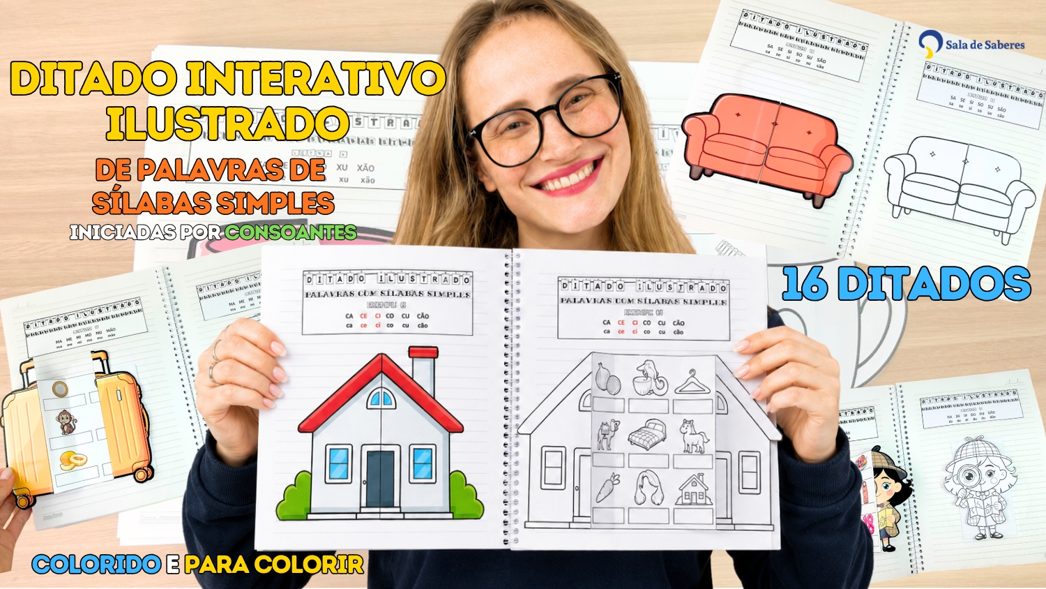 Preview de 16 Ditados Interativos Ilustrados - Sílabas Simples