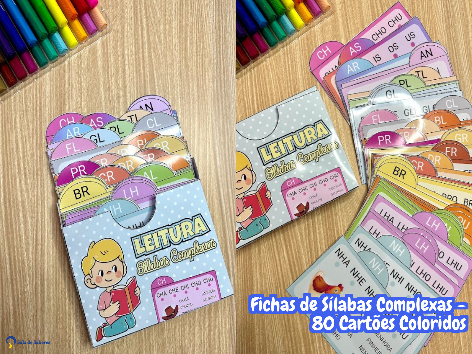 Preview de Fichas de Sílabas Complexas – 80 Cartões Coloridos
