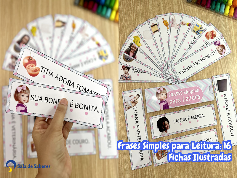 Imagem de Frases Simples para Leitura: 16 Fichas Ilustradas