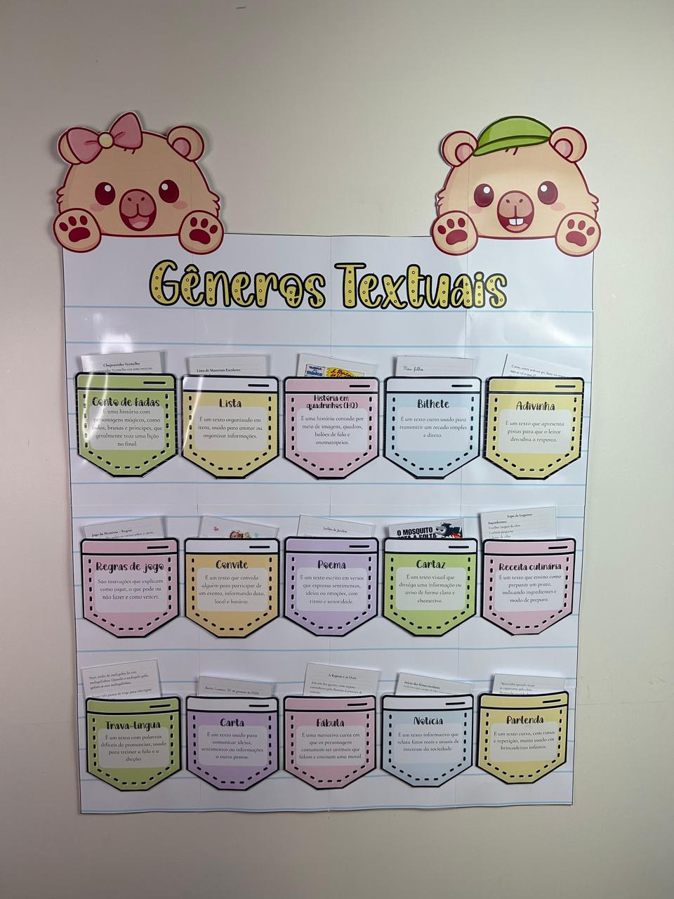 Preview de Painel de Gêneros Textuais Colorido com Tema Capivara