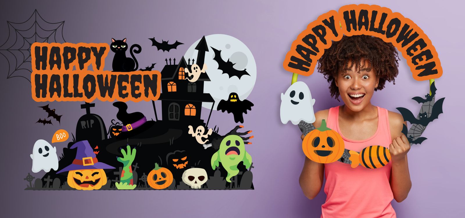 Imagem de Painel Colorido e Bambolê Colorido de Halloween para Escola 