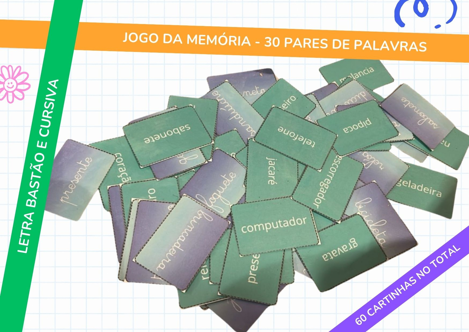 Imagem de Jogo da Memória: Palavras em Cursiva e Imprensa