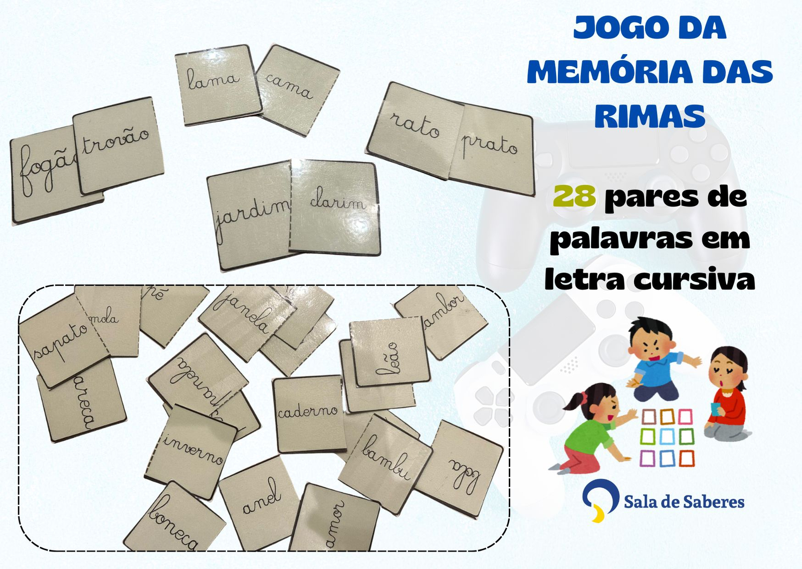 Preview de Jogo da Memória de Rimas com Letra Cursiva - 28 pares