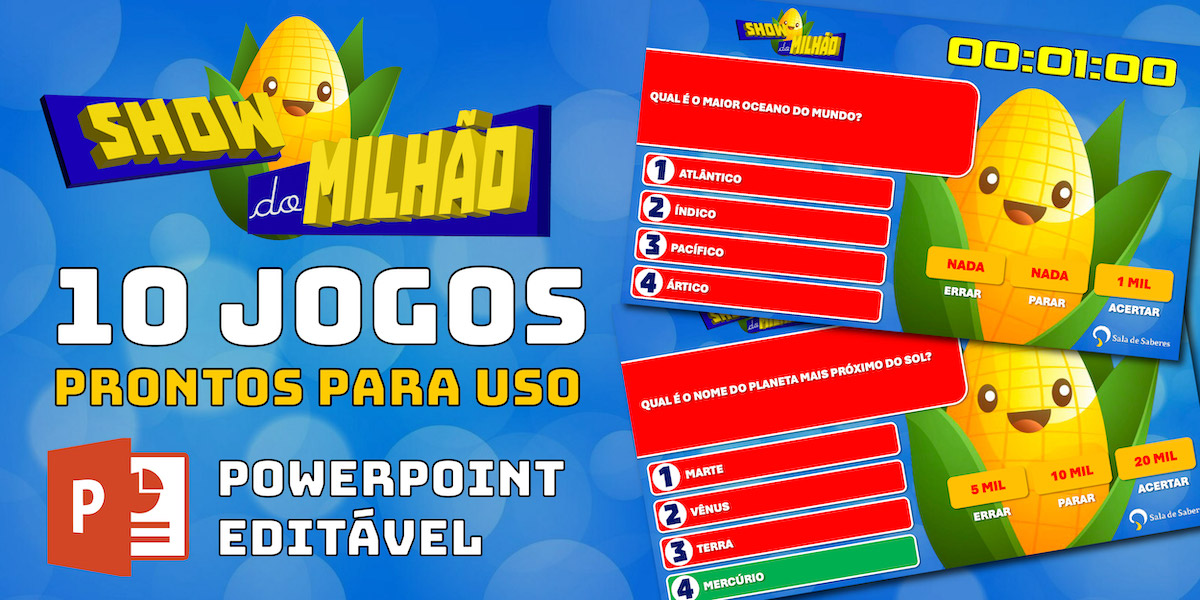 Preview de Show do Milhão em PowerPoint - Pedagógico - 10 jogos