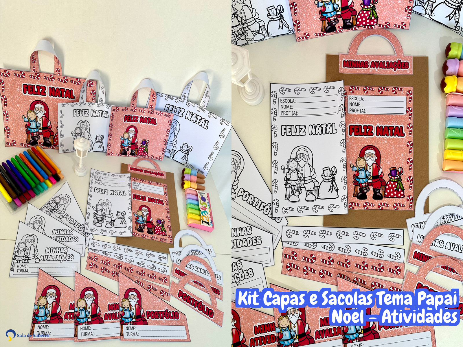 Preview de Kit Capas e Sacolas Tema Papai Noel - Atividades