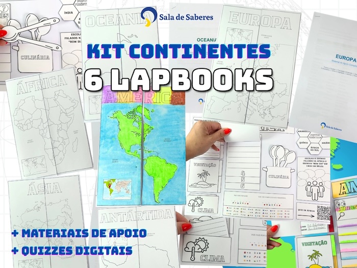Preview de Kit Continentes — 6 Lapbooks + Materiais de Apoio + Quizzes