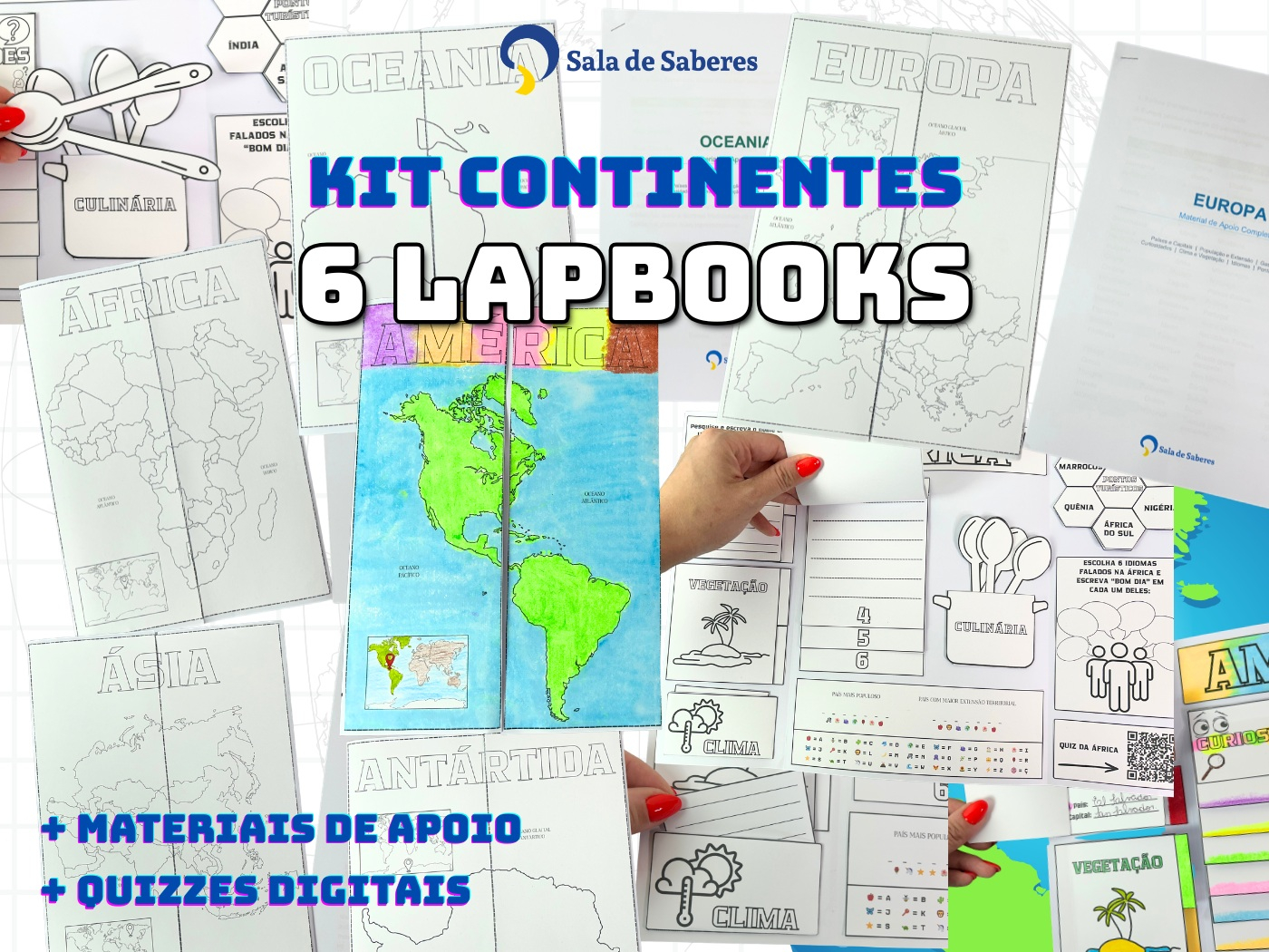 Preview de Kit Continentes — 6 Lapbooks + Materiais de Apoio + Quizzes