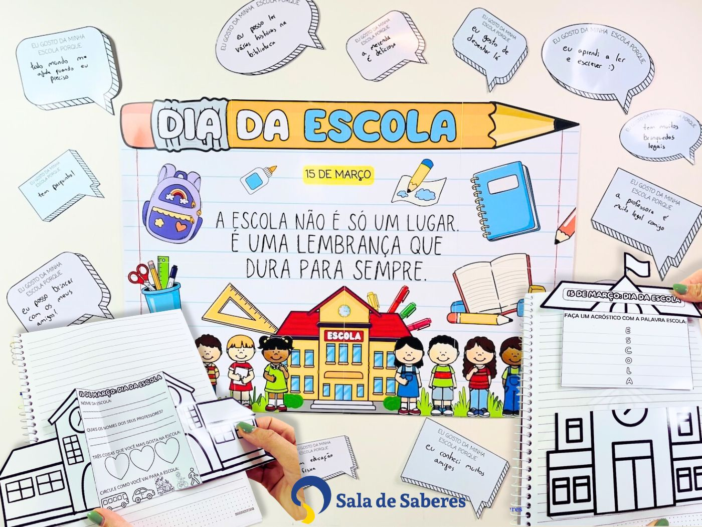 Preview de Kit Dia da Escola 15 de Março - Painel + Atividades Interativas