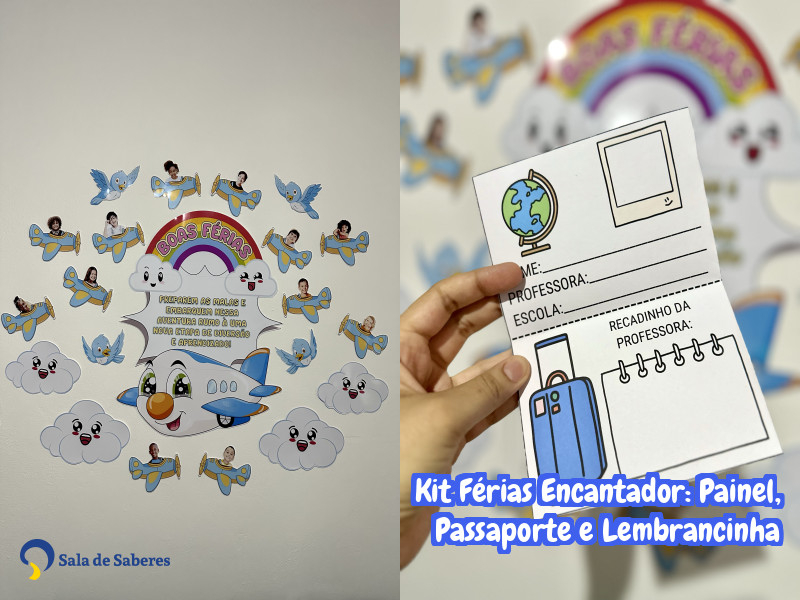 Imagem de Kit Férias Encantador: Painel, Passaporte e Lembrancinha