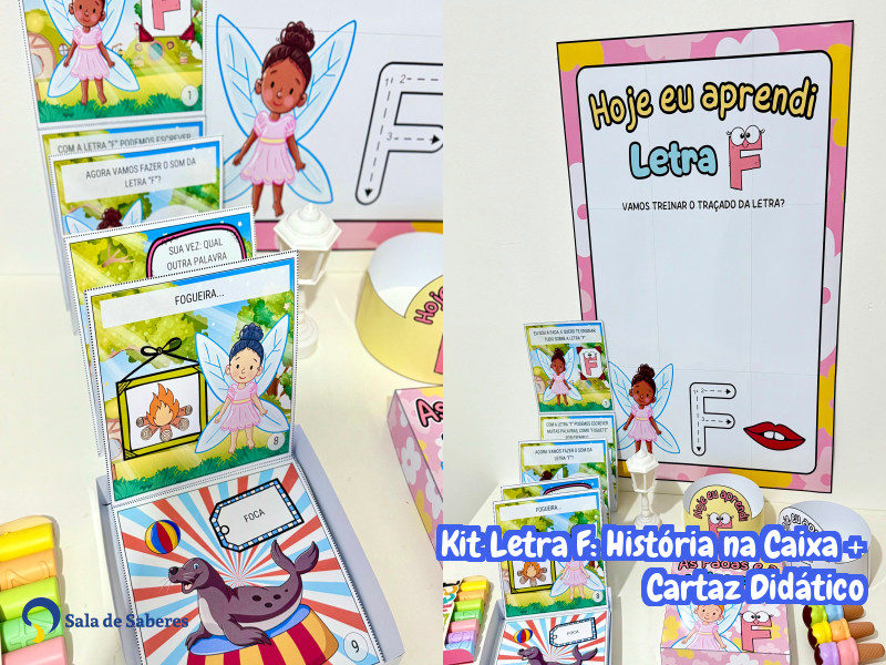 Imagem de Kit Letra F: História na Caixa + Cartaz Didático