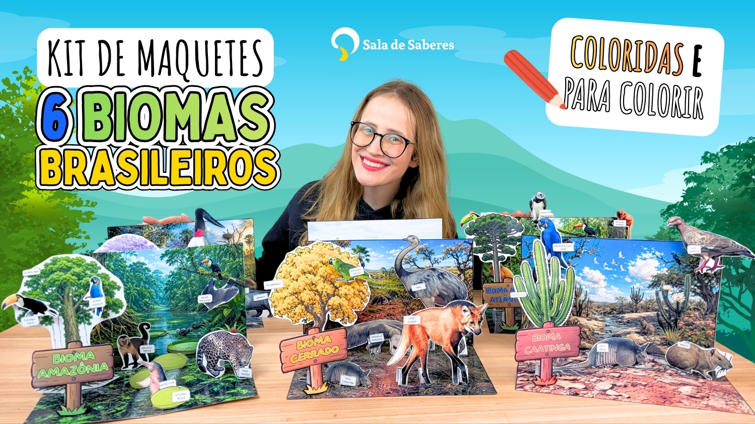 Imagem de Kit Maquetes dos 6 Biomas Brasileiros - Colorir e Colorida