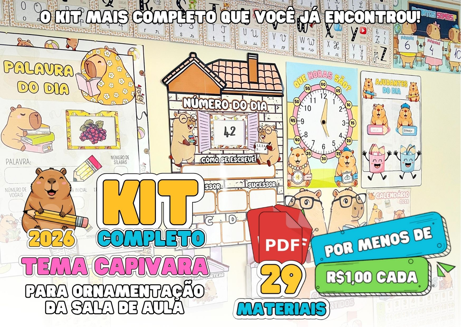 Preview de Kit Sala de Aula - Tema Capivara - 2026 - 29 Arquivos