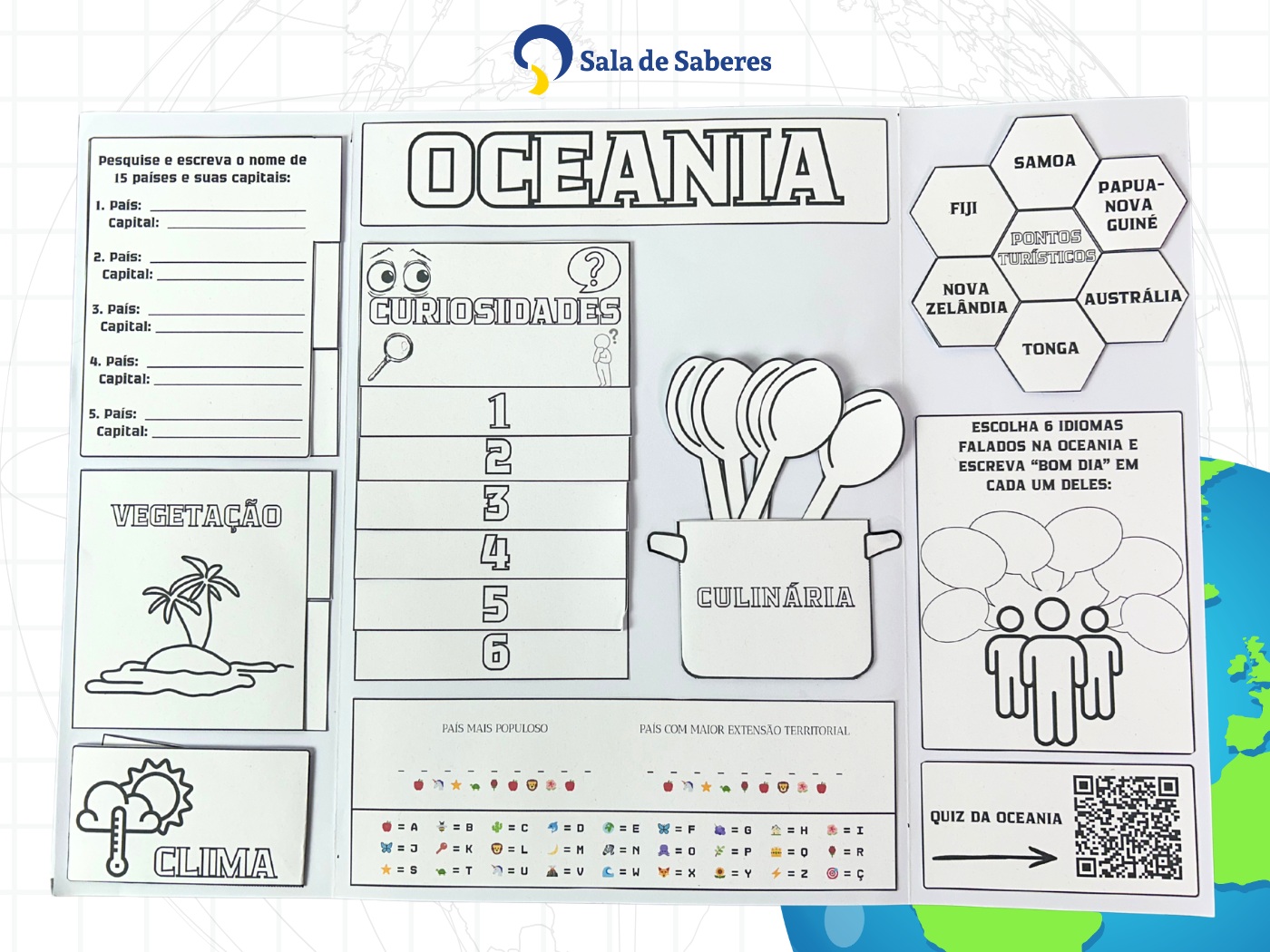 Preview de Lapbook da Oceania — Material Pedagógico Completo em PDF