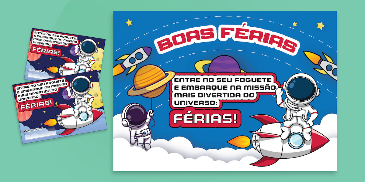 Preview de Painel de Boas Férias Astronauta + Cartão para Pirulito