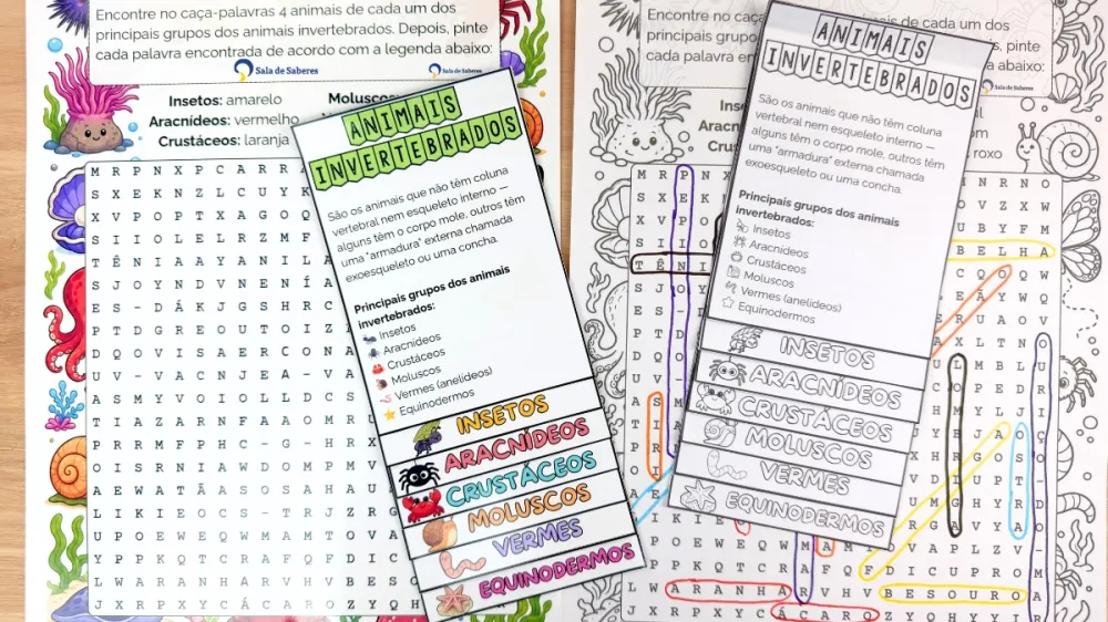 Imagem 2 de Flipbook dos Animais Invertebrados: Colorido e Para Colorir