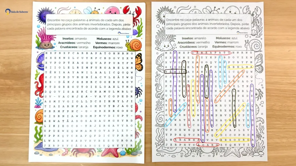 Imagem 3 de Flipbook dos Animais Invertebrados: Colorido e Para Colorir