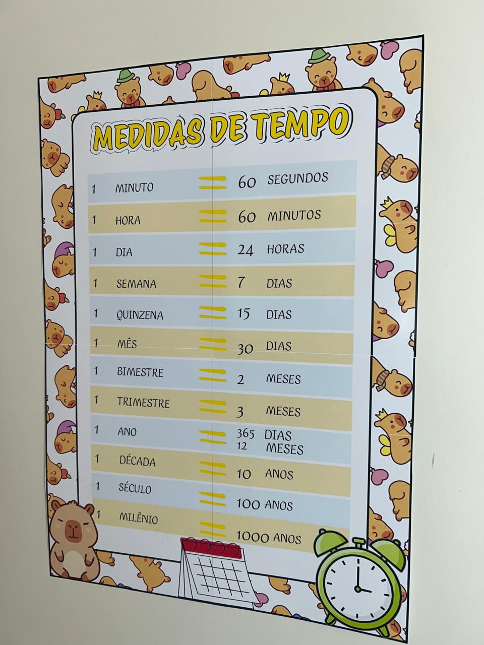Preview de Material Educativo de Medidas de Tempo com Tema Capivara