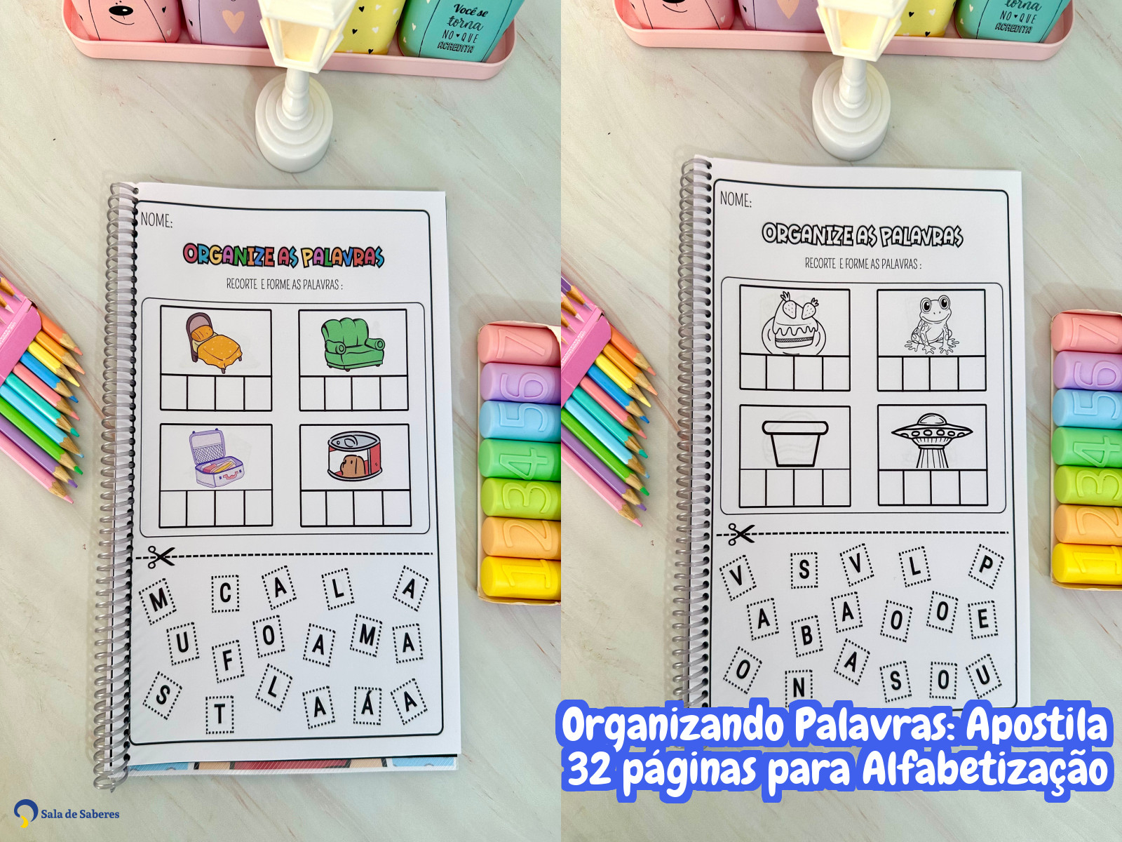 Preview de Organizando Palavras: Apostila 32 páginas para Alfabetização