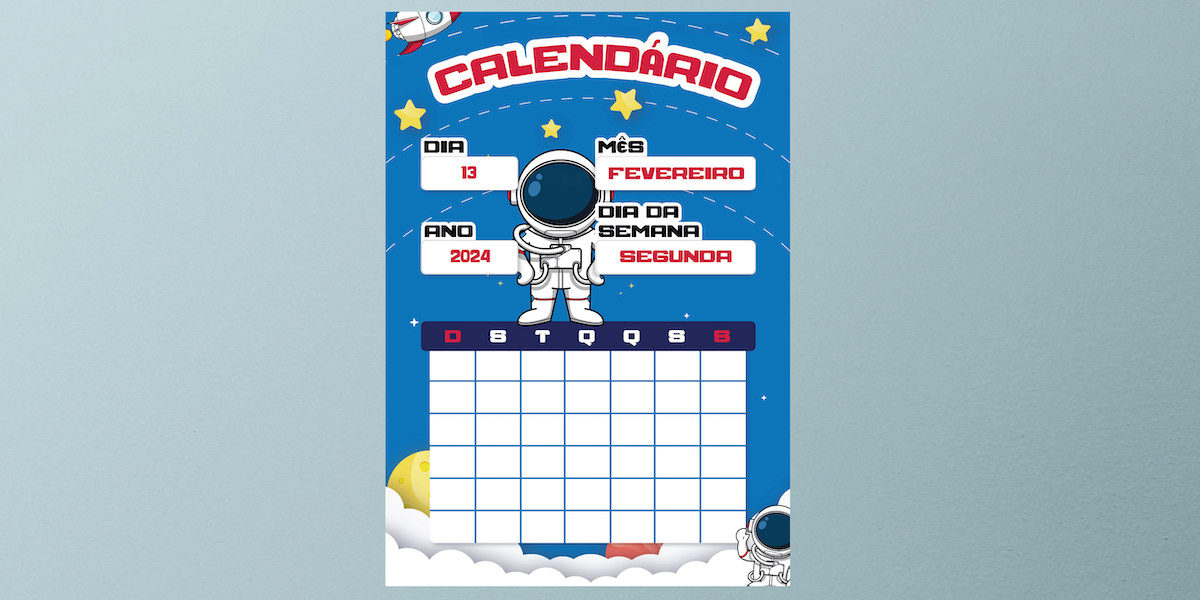 Preview de Painel de Calendário Escolar Astronauta para Sala de Aula