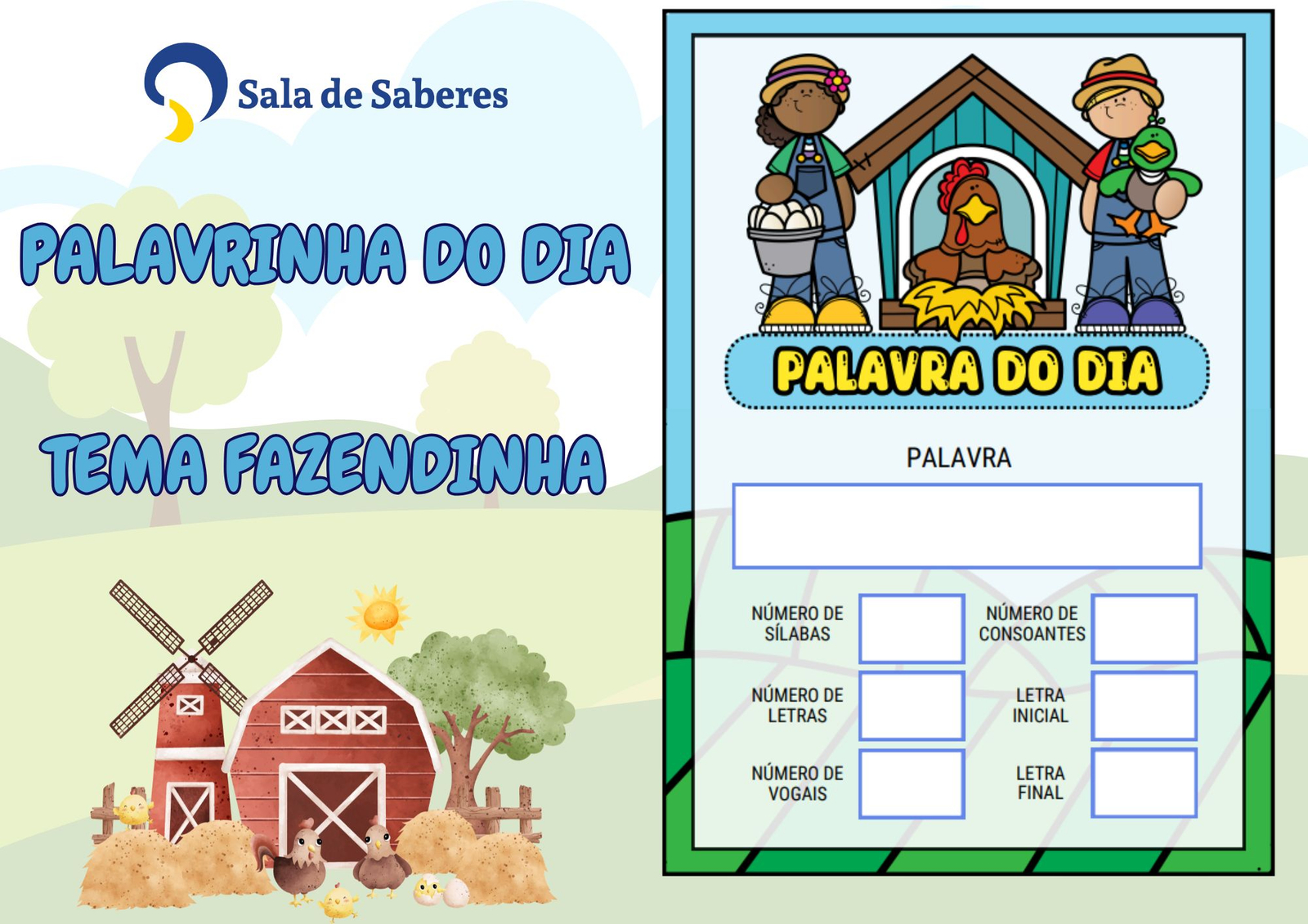 Preview de Palavra do Dia - Tema Fazendinha