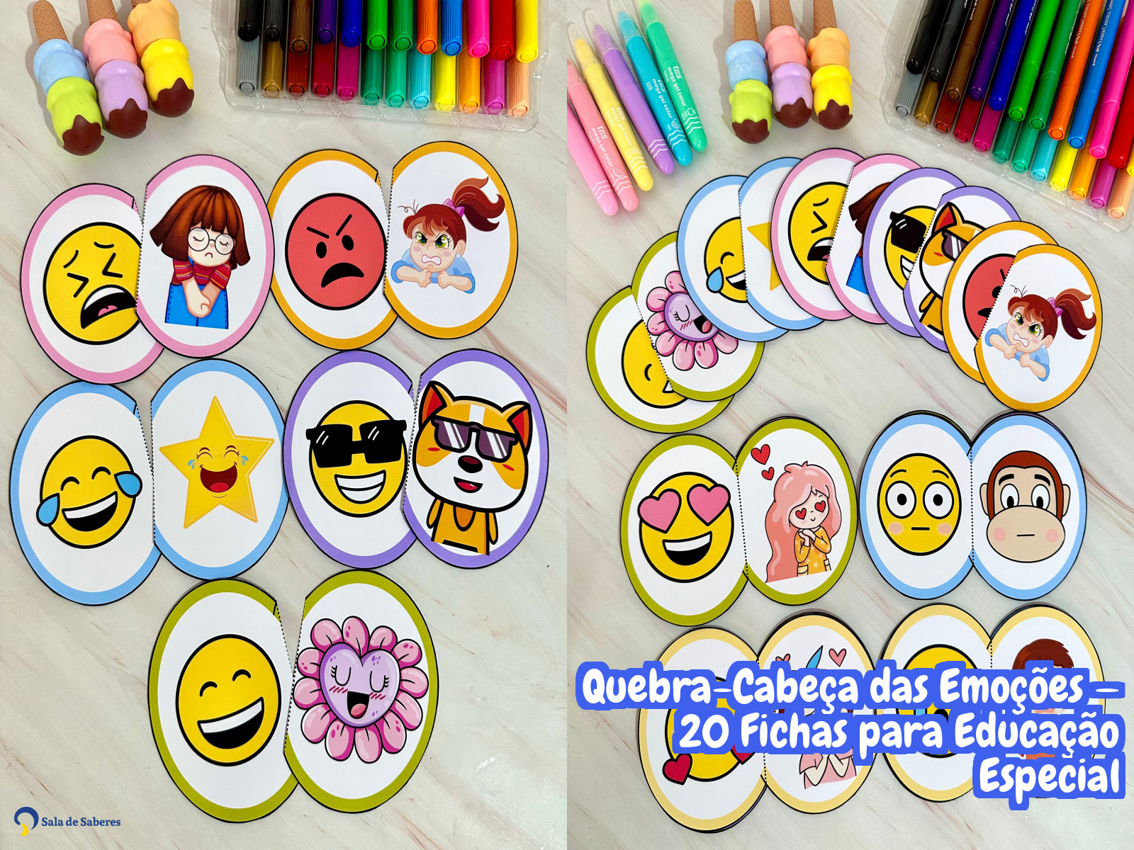 Preview de Quebra-Cabeça das Emoções — 20 Fichas para Educação Especial