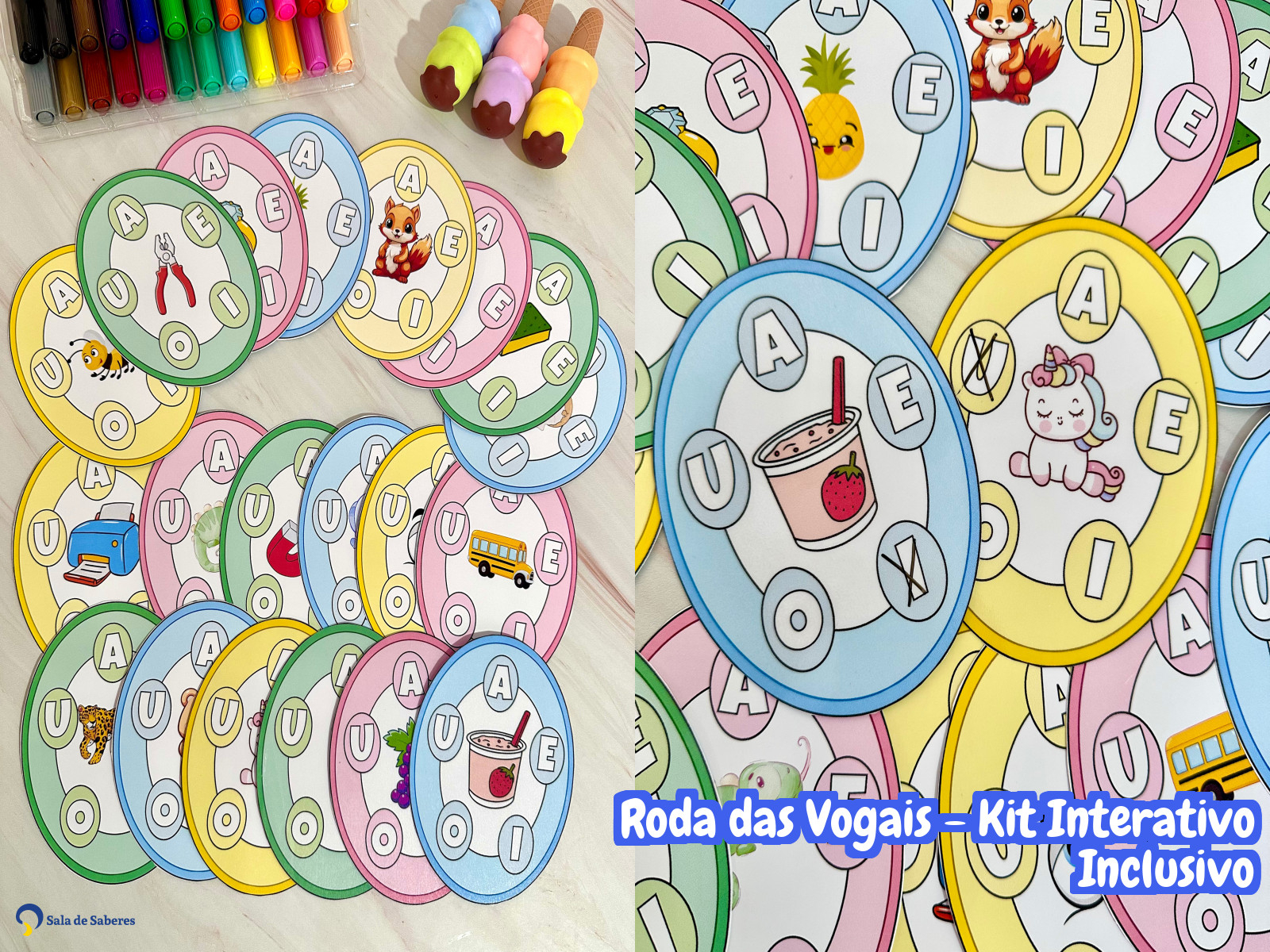 Preview de Roda das Vogais - Kit Interativo Inclusivo