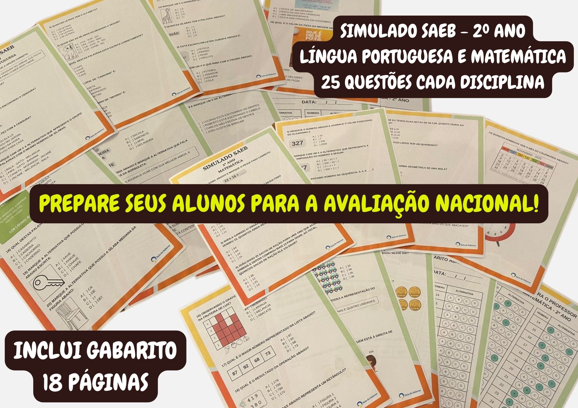 Imagem de Simulado SAEB para 2º Ano - Língua Portuguesa e Matemática