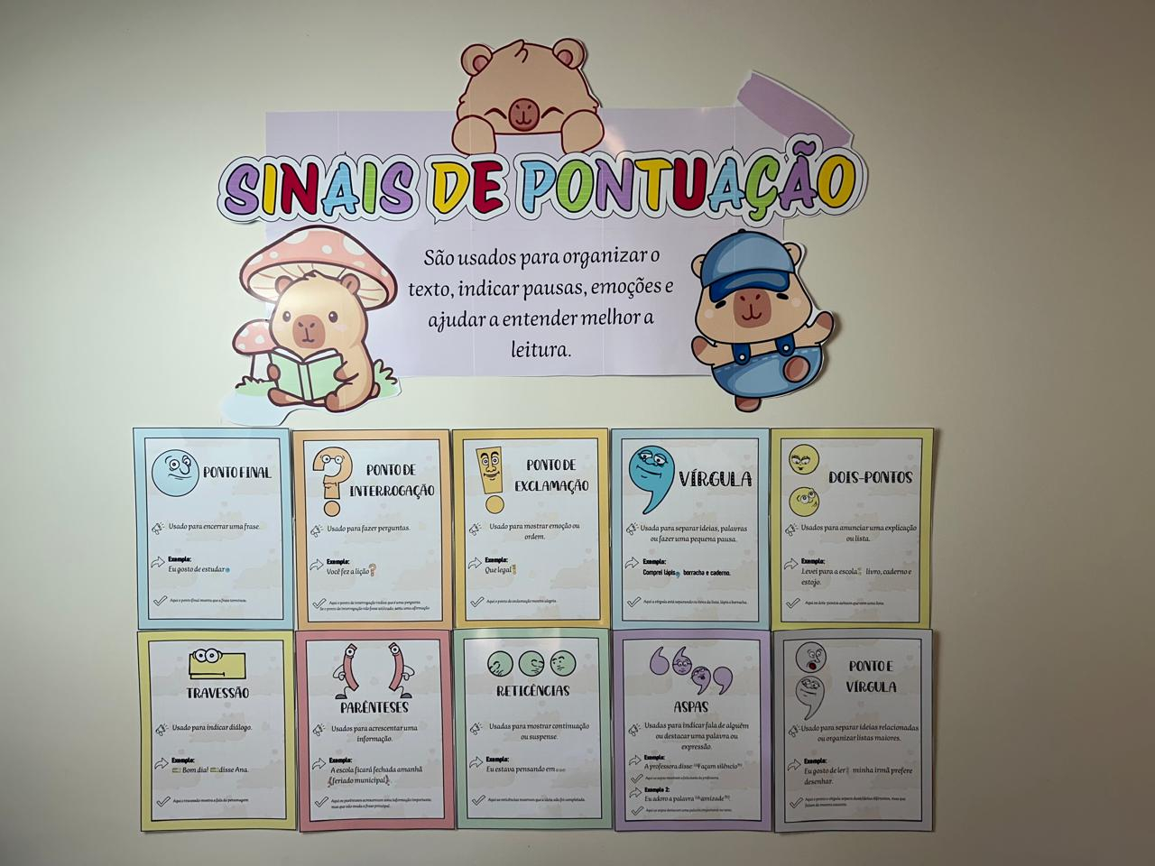 Preview de Painel Colorido de Sinais de Pontuação com Tema Capivara 