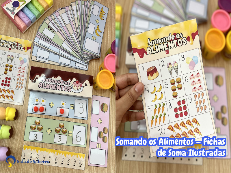 Imagem de Somando os Alimentos — Fichas de Soma Ilustradas