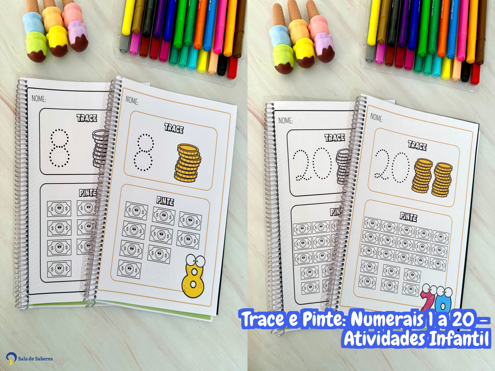 Preview de Trace e Pinte: Numerais 1 a 20 - Atividades Infantil