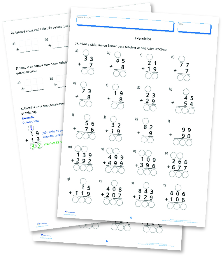 Exercícios de adição com reserva